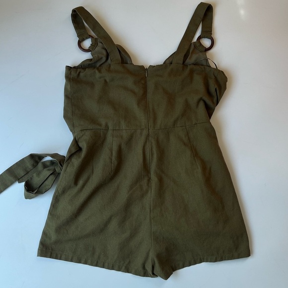 Kittenish Napa Valley Linen Romper Shorts In Olive Green - Picture 8 of 12